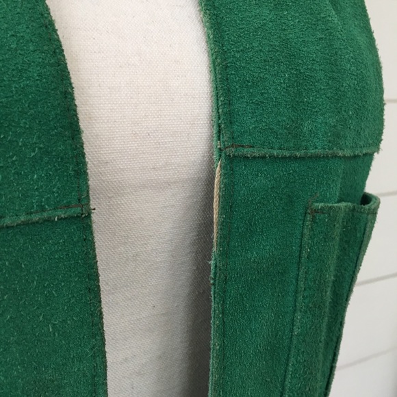 SOLD :: Vintage 60s Green Suede Belted Vest - Picture 4 of 8